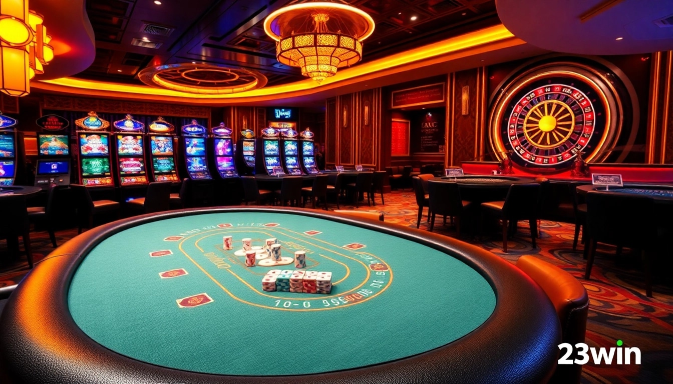Experience the thrill of gambling at 23win with vibrant casino scenes filled with exciting games.