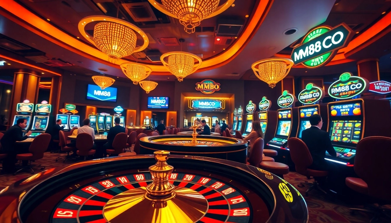 Experience the thrill of MM88 COM with a luxurious casino atmosphere featuring roulette and poker.