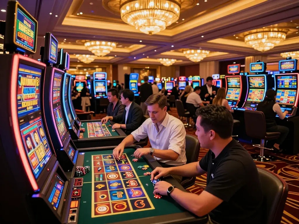 Players enjoy thrilling slot machines at https://kp8888.net/ casino with vibrant atmosphere.