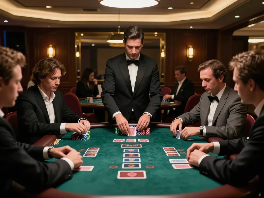 Players strategizing at blackjack table while enjoying Co88us gaming experience in upscale casino atmosphere