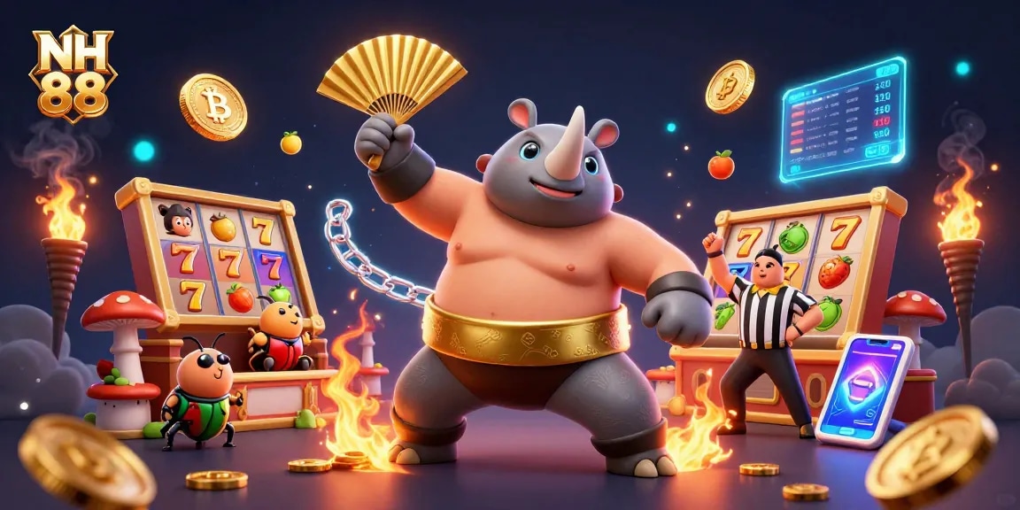 Engage in thrilling gaming action at NH 88 with vibrant casino elements and dynamic characters.