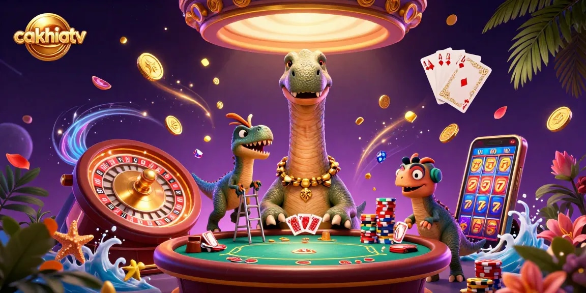 Engage with cakhiatv's vibrant casino universe featuring dynamic gaming elements and cartoon characters.