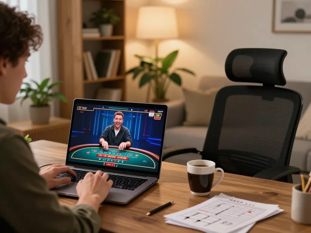 Player enjoying an online game with gg88gs in a cozy home setting, showcasing responsible gaming.