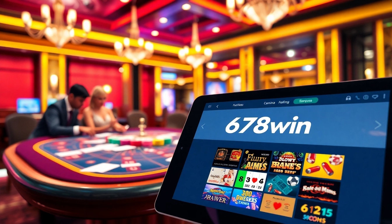 A thrilling gaming action at 678win casino showcasing dice, cards, and vibrant atmosphere.