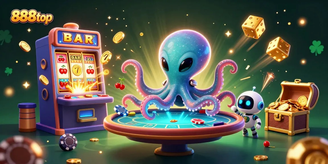 Experience thrilling gaming at 888top with a vibrant cosmic casino scene featuring an alien octopus!