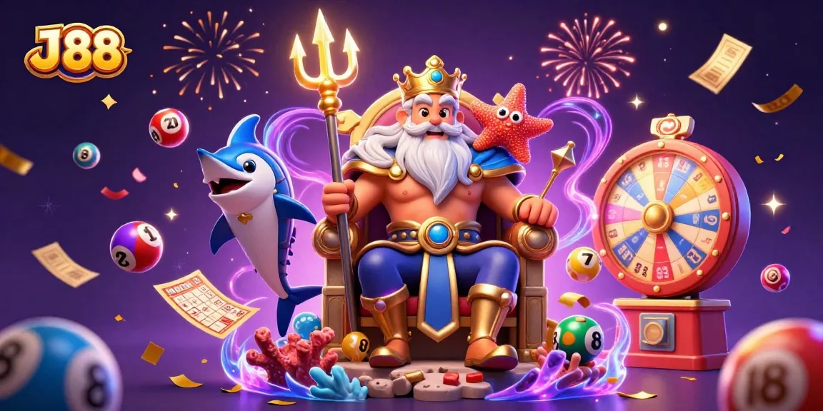 Engage with J 88's vibrant gaming atmosphere featuring Neptune and dynamic lottery elements.