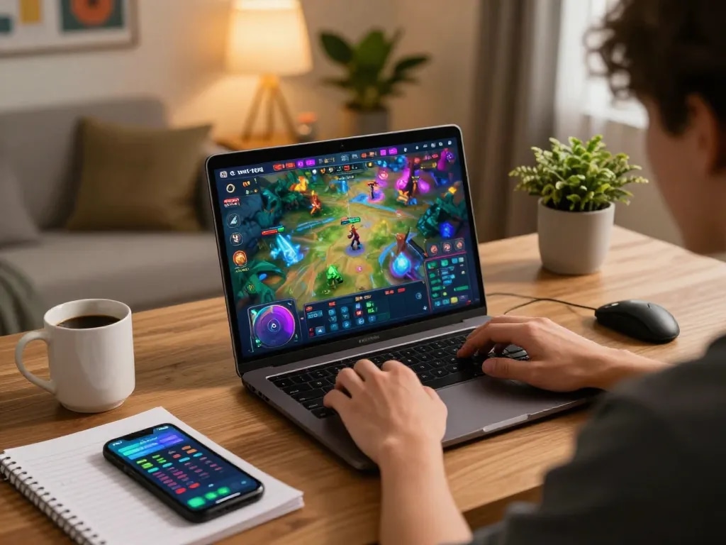 Orang memainkan situs togel di laptop, menunjukkan lingkungan permainan online yang menarik