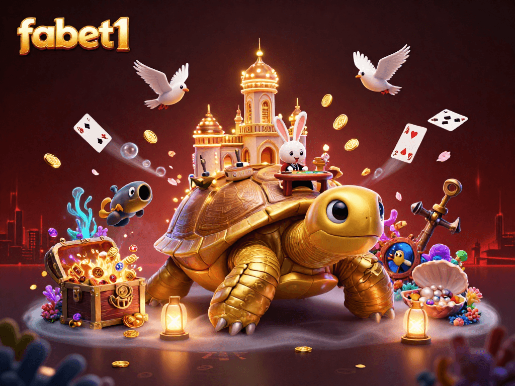 Experience thrilling wins with fabet1 at a vibrant casino on a golden tortoise.