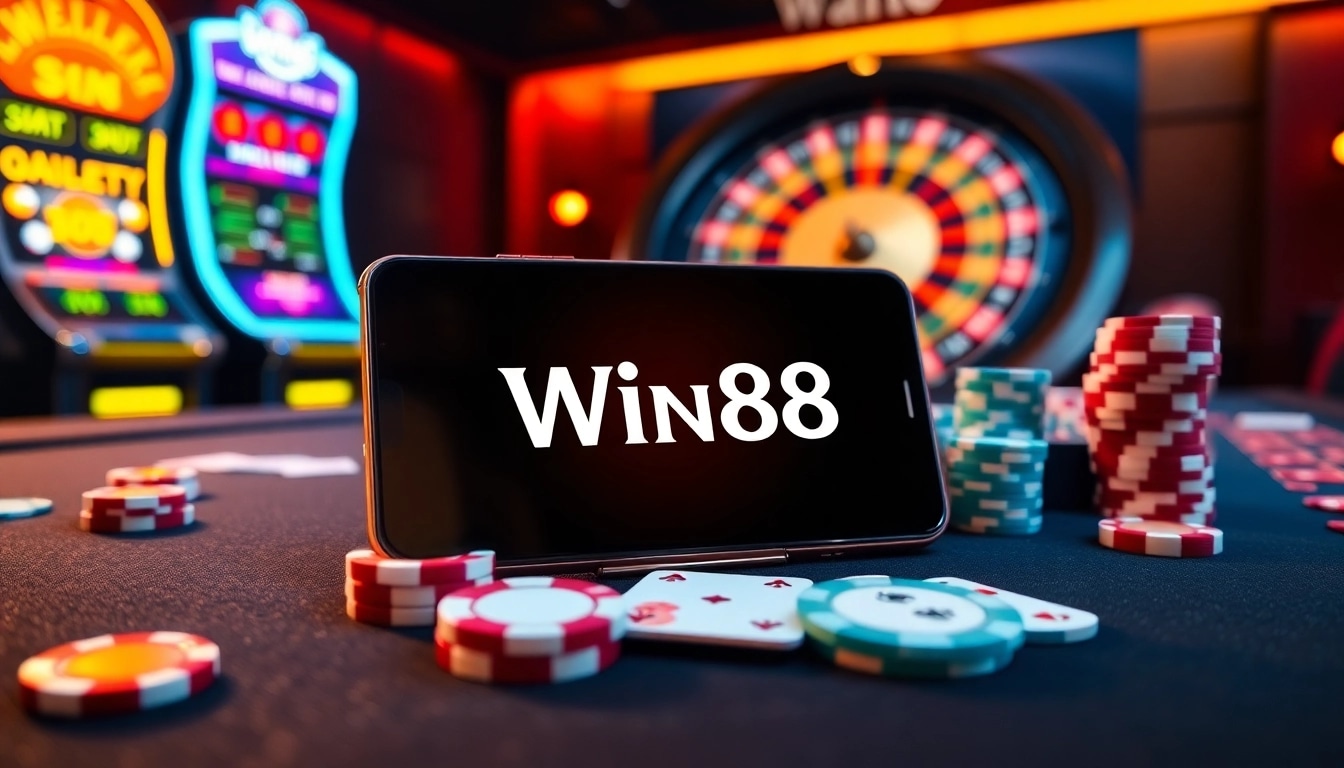 Experience the thrill of gaming with the WIN88 APP on a luxurious poker table setting.