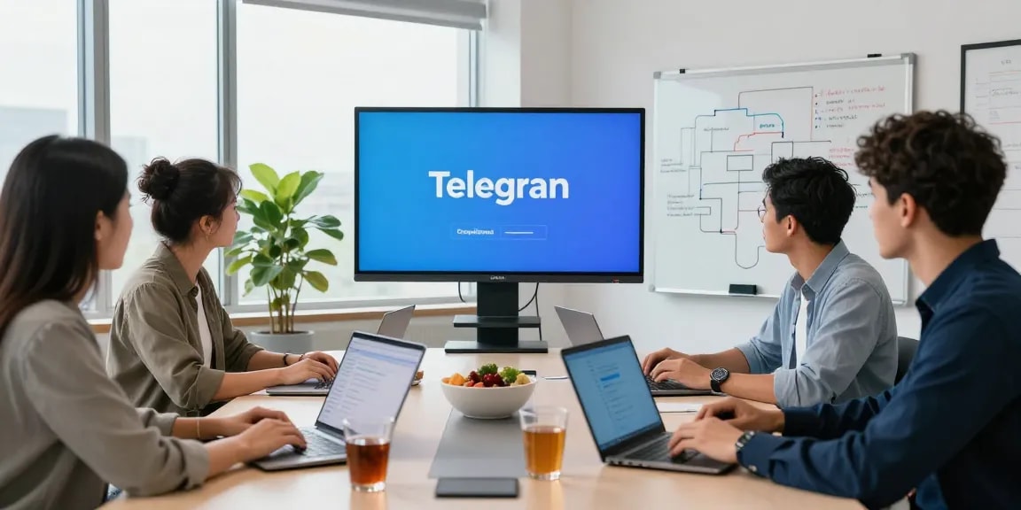 Collaborative workspace showcasing a diverse team discussing the benefits of Telegram download.