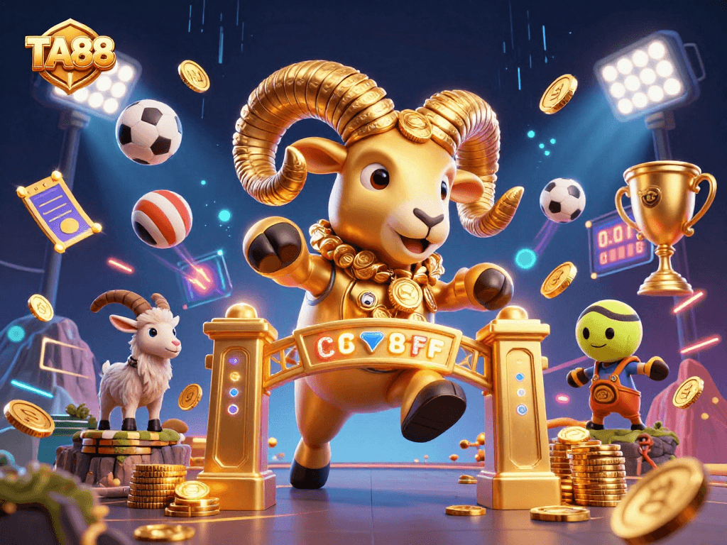 TA88 showcases 3D cartoon characters amid vibrant casino elements, thrilling sports action!