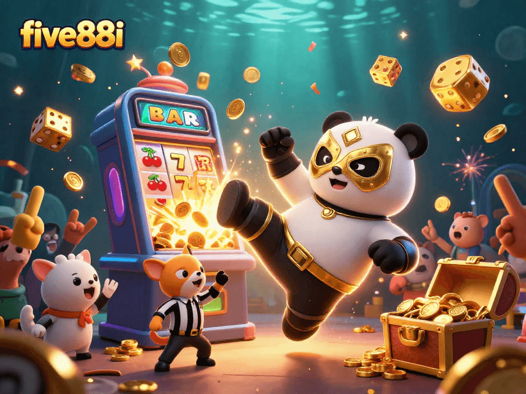 Experience the excitement of five88i with dynamic casino action featuring a panda and chihuahua.