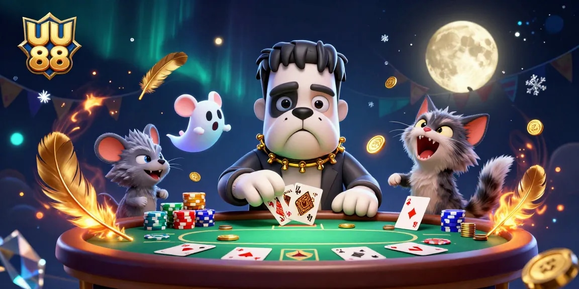 Engage with uu 88 poker activities in an enchanting, action-packed 3D illustration featuring whimsical casino characters.