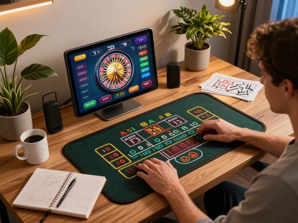 Player enjoying online casino gaming on tablet with tr88 interface in a cozy, well-decorated home.