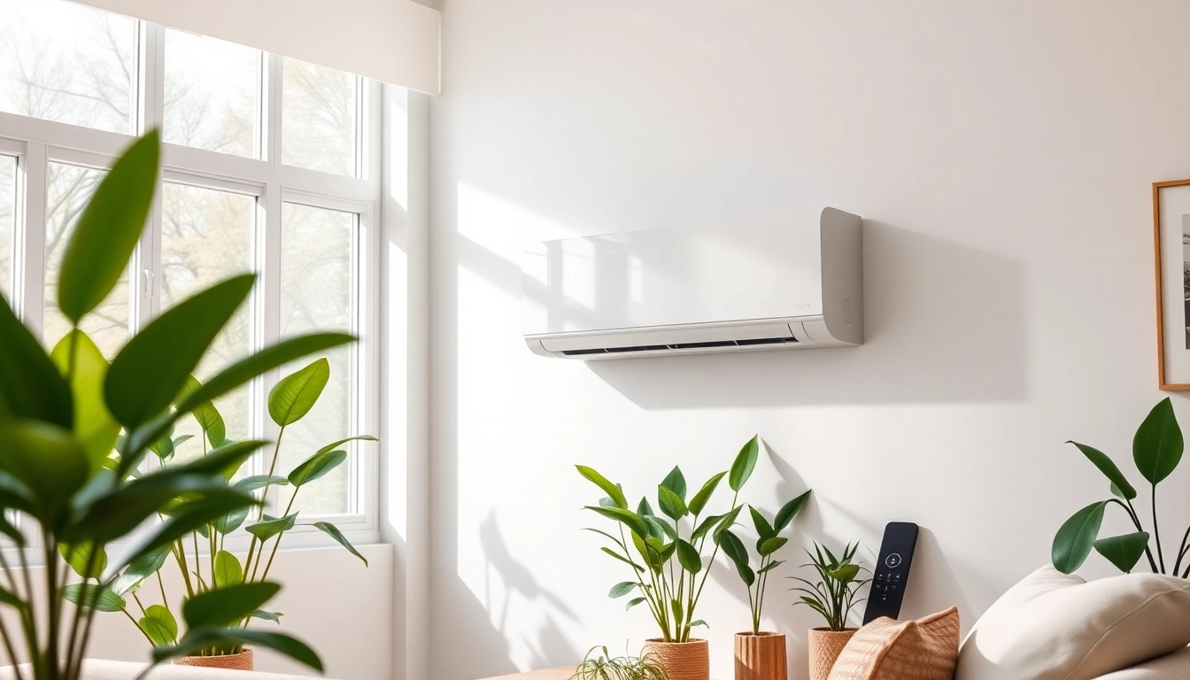 Install Mitsubishi mini split AC in a modern living room with stylish furnishings.