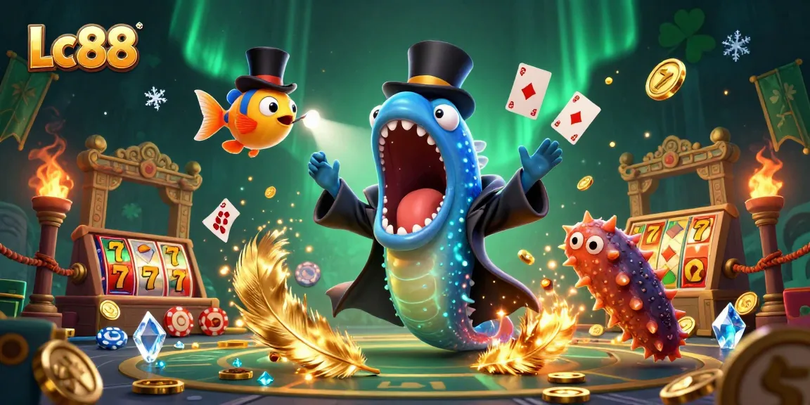 Engage in thrilling games at Lc88 with unique characters in a vibrant casino scene.