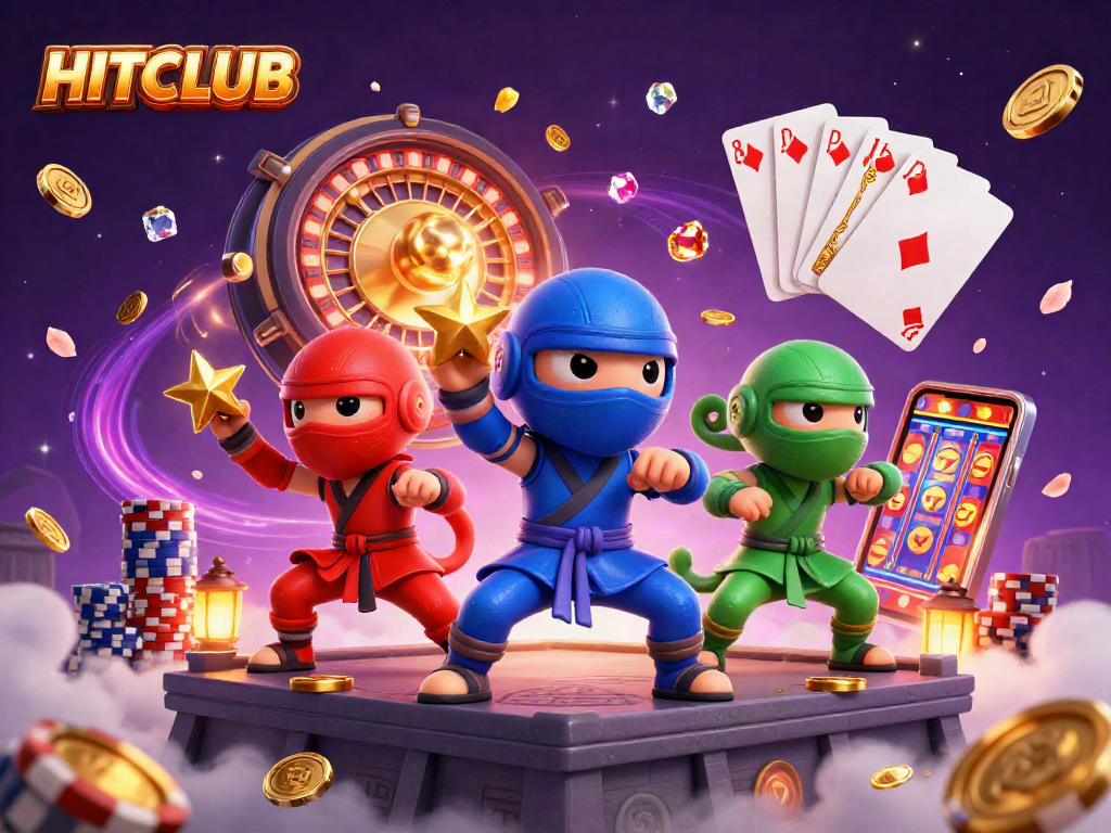 Engage with HITCLUB's vibrant casino scene featuring lucky 7s, chips, and thrilling martial arts!