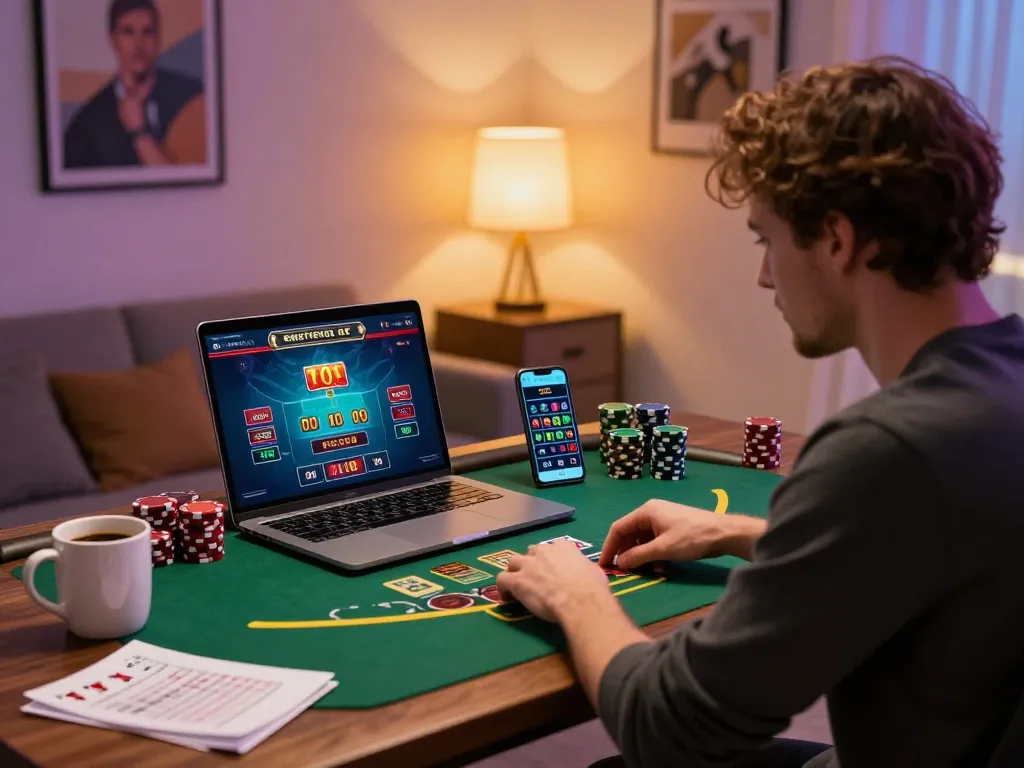 Engage in exciting online blackjack at go 8 with a cozy home gaming setup.