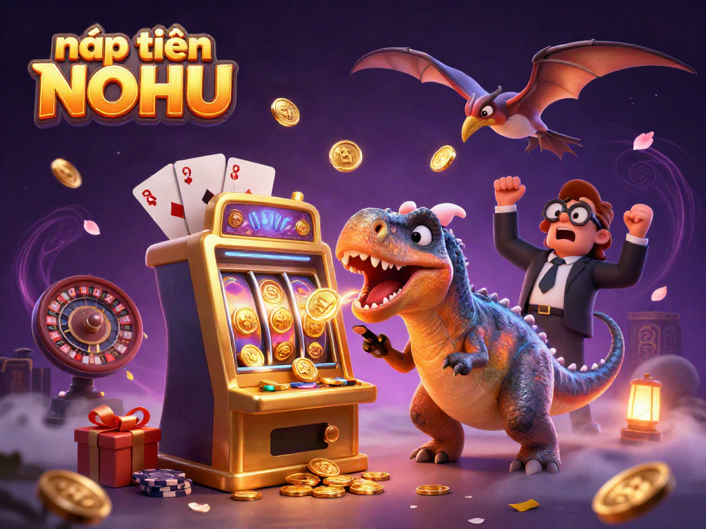 Experience the excitement of nạp tiền NOHU with 3D characters celebrating a jackpot.