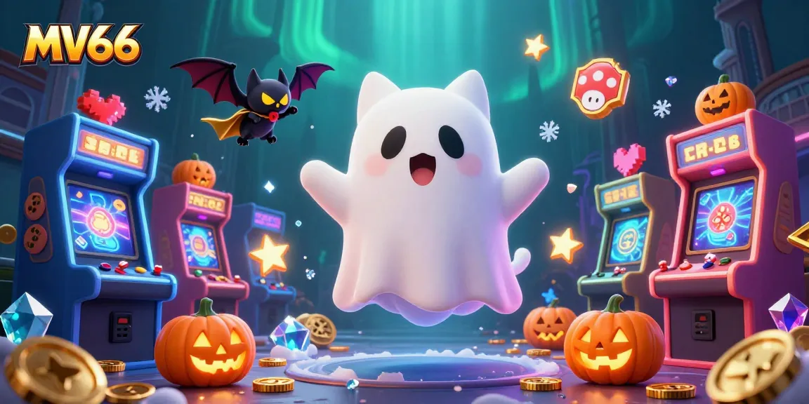 MV66 offers gamers a thrilling casino experience with a ghost cat, vampire bat, and glowing slot machines.