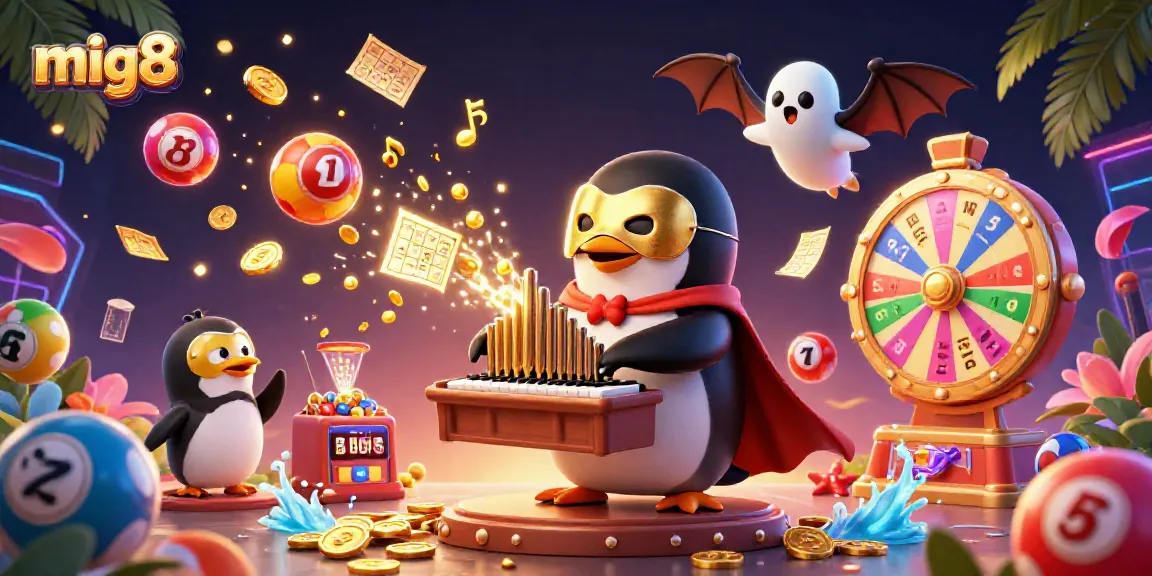 Join the excitement at mig8 as the phantom opera penguin plays enthralling melodies, showering players with golden coins and lottery surprises.