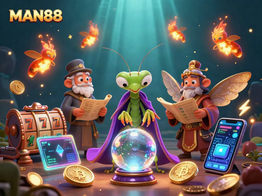 Experience the excitement of MAN88 with vibrant casino elements and characters in an enchanting scene.