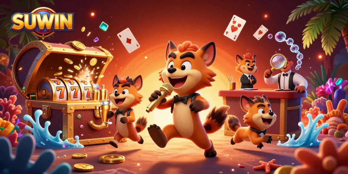 Suwin casino scene with hyenas enjoying gaming, showcasing vibrant slots and playful atmosphere.
