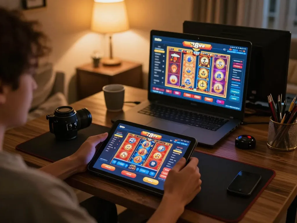 Engaged player enjoying the 78win app for dynamic online casino gaming.