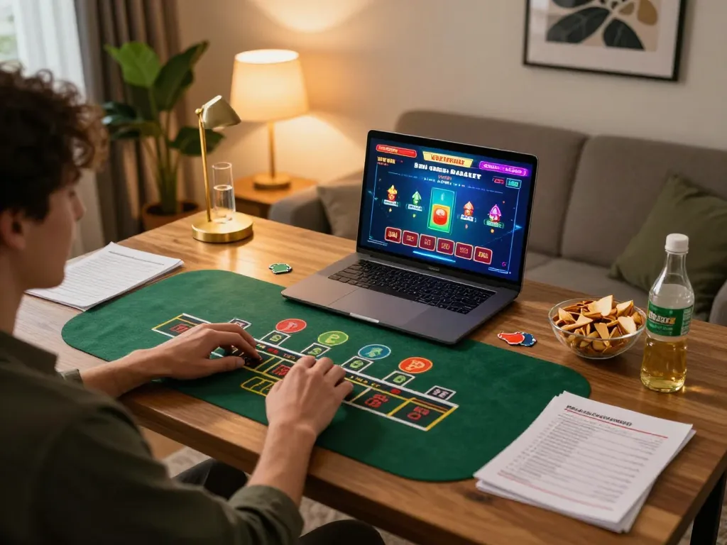 Engaging online gaming at home with 78wim blackjack table visible, enhancing strategic play and entertainment.