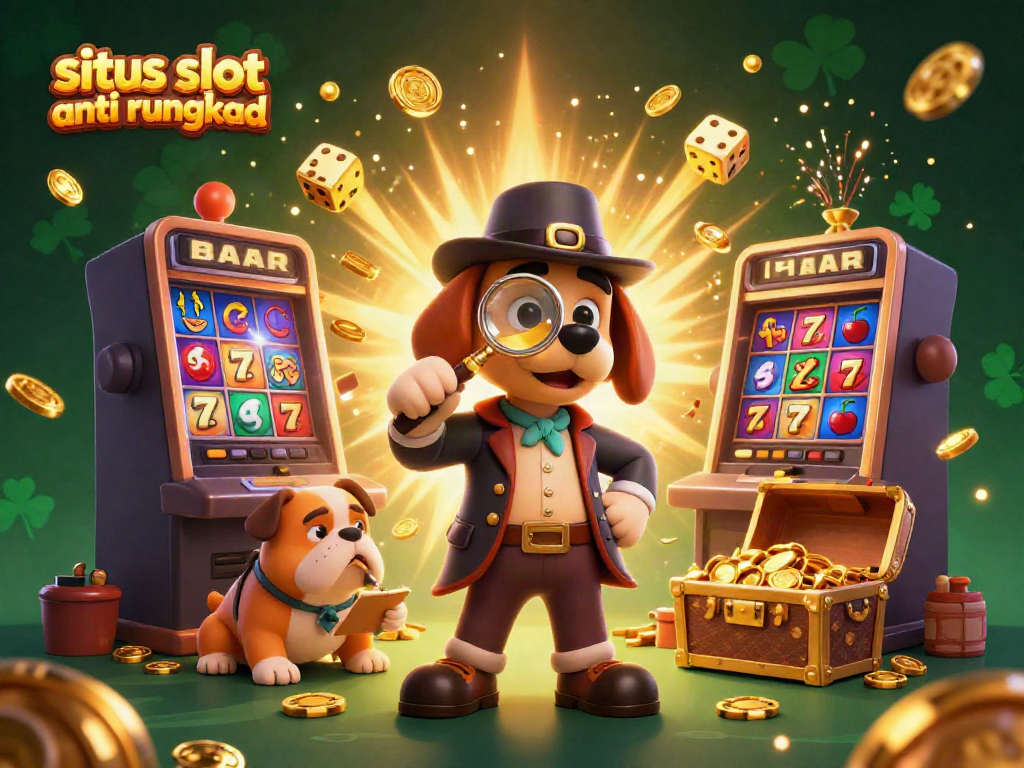 Slot anti rungkad dengan karakter detektif kartun yang mengungkap petunjuk di mesin slot.