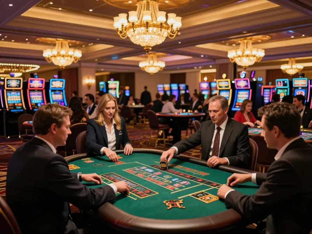 Players celebrating wins at bl555 casino, engaging with vibrant games and elegant atmosphere