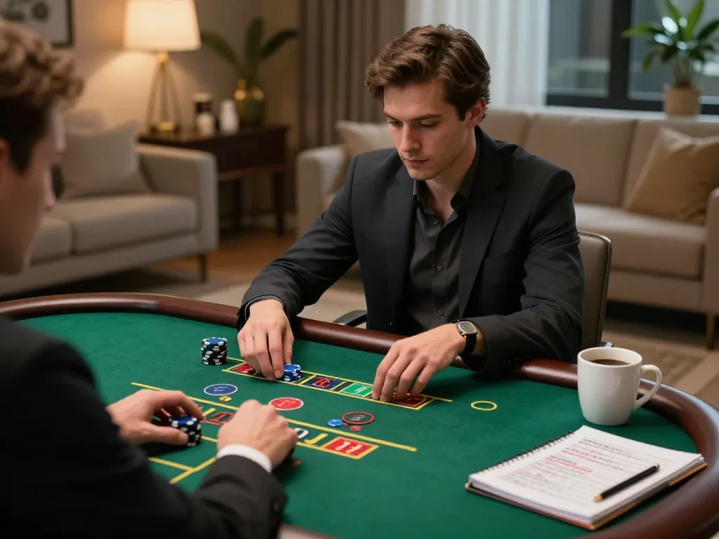 Player strategizing in online blackjack game at home, enhancing 789 bet skills.