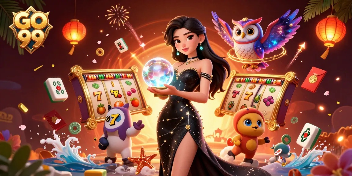 Experience excitement with GO 99 in a rich casino scene filled with slot reels and vibrant elements.