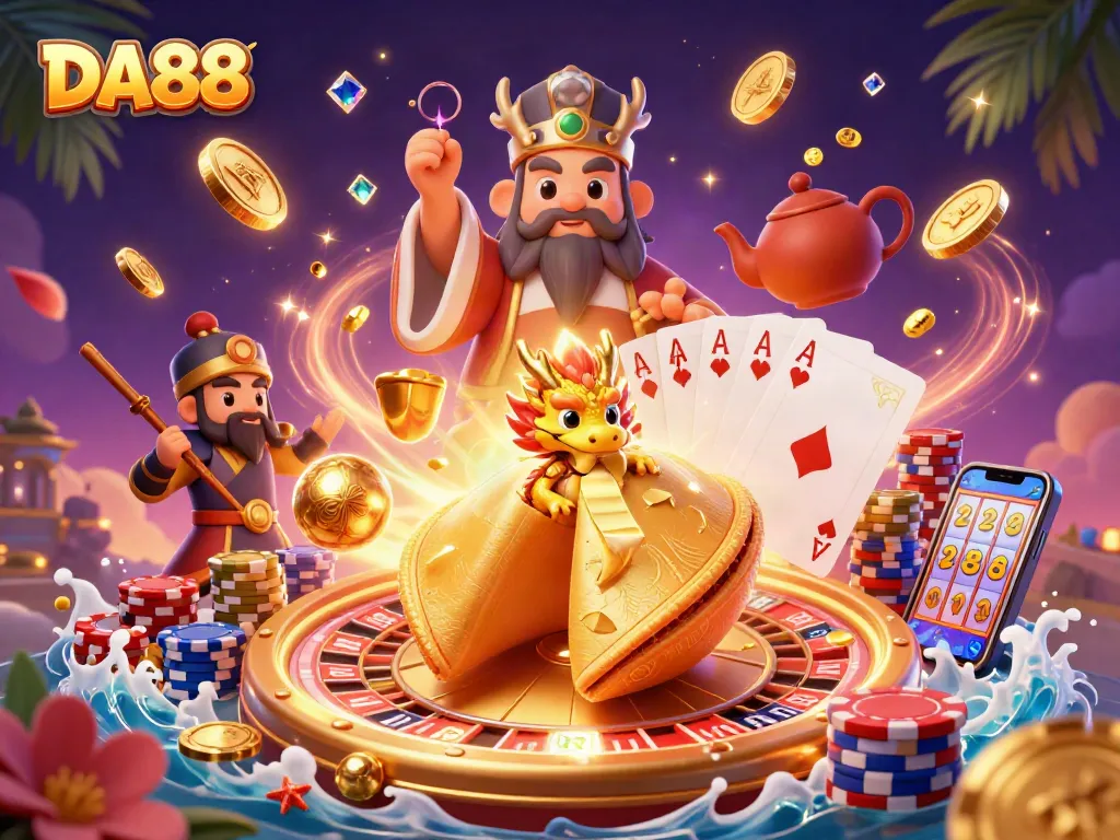 Win big at DA88 with a stunning illustration of a casino scene featuring luck and fortune!