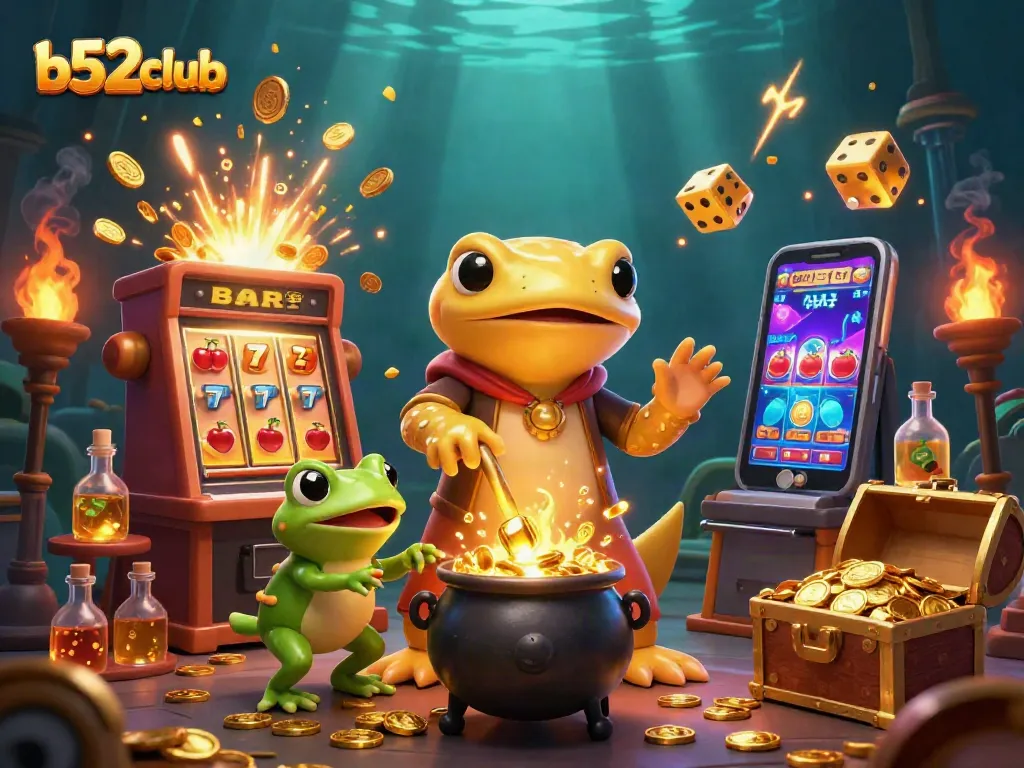 Experience thrilling gaming at b52club, featuring dynamic casino elements and vibrant illustrations.