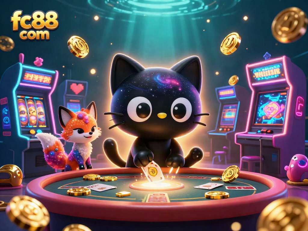 Experience exciting gameplay at fc88 com with a vibrant cosmic casino filled with slot machines and animated characters.
