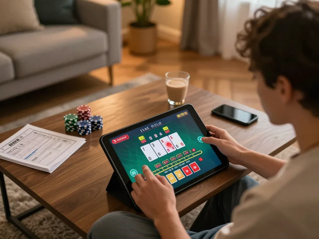 cm88 player's engaging with live dealer blackjack game on tablet at home