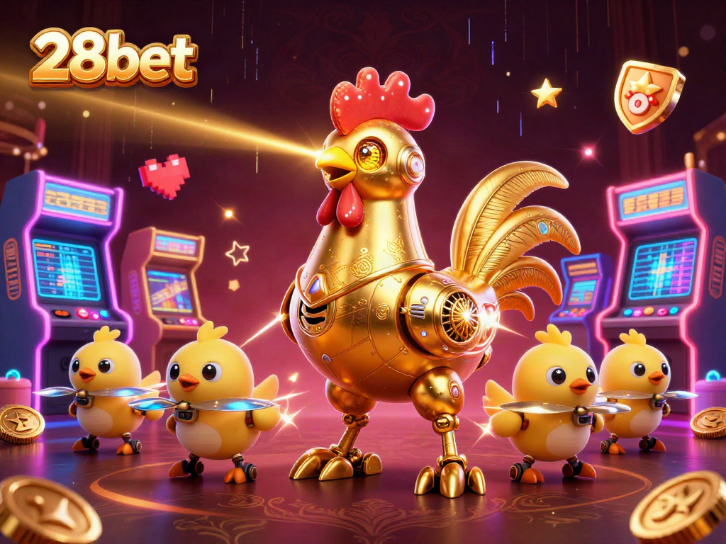 Experience the vibrant thrill of 28bet with a dynamic 3D casino scene featuring exciting game elements.