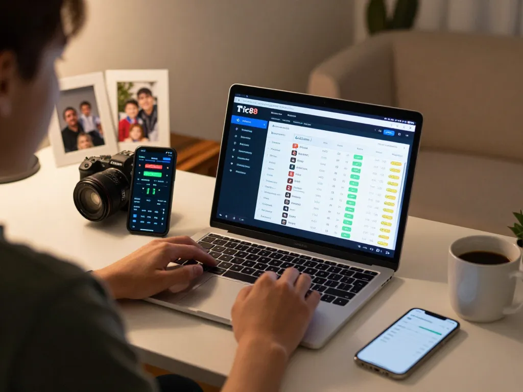 Tic88 sports betting app in action, person tracking live odds during an online gaming session.