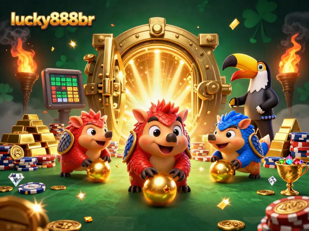 Engage in thrilling gaming at lucky888br with playful pangolins and vibrant casino elements.