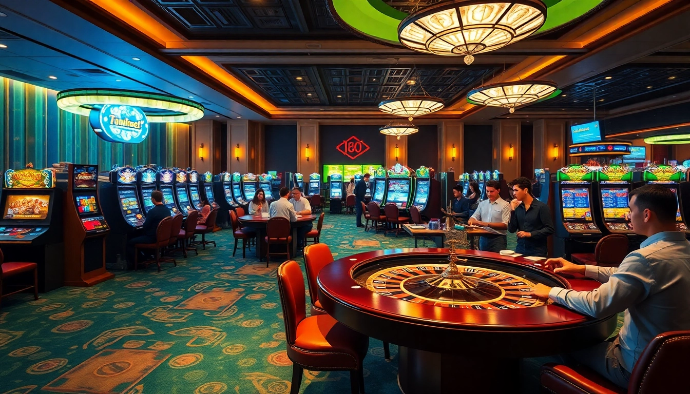 Gamblers enjoy an exciting moment at the CM88.men casino with vibrant gaming tables and luxury surroundings.