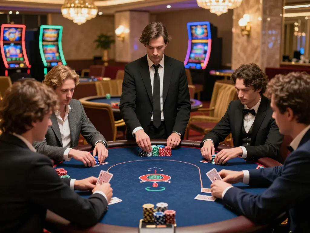 Oxbet33 players engaged in high-stakes poker game, showcasing intense strategy and skill.