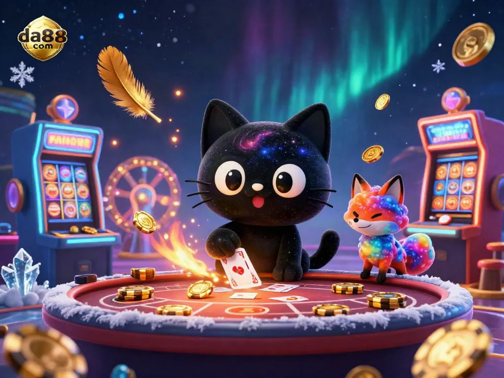 Spin to win at da88 com in a vibrant cosmic casino featuring charming characters.