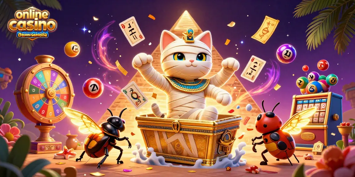 Experience the thrill of online casino real money no deposit australia with vibrant game elements amidst an Egyptian casino adventure.