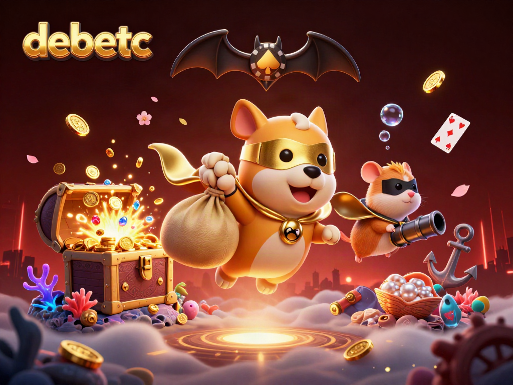 Experience the excitement of debetc casino games with a superhero dog and hamster in a dynamic scene.