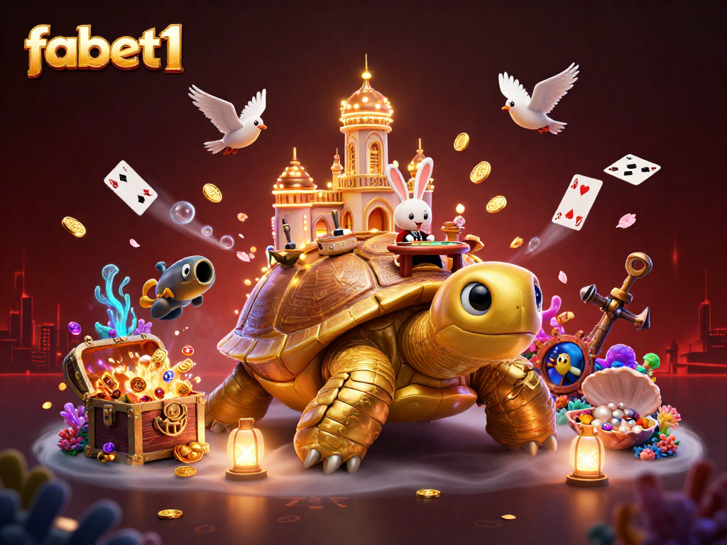 Experience thrilling wins with fabet1 at a vibrant casino on a golden tortoise.