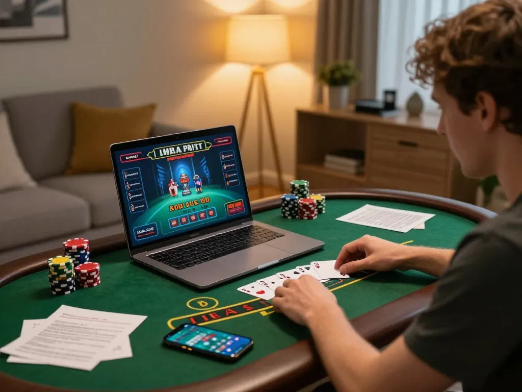 Player enjoying live blackjack at home while using the bl555 gambling app.