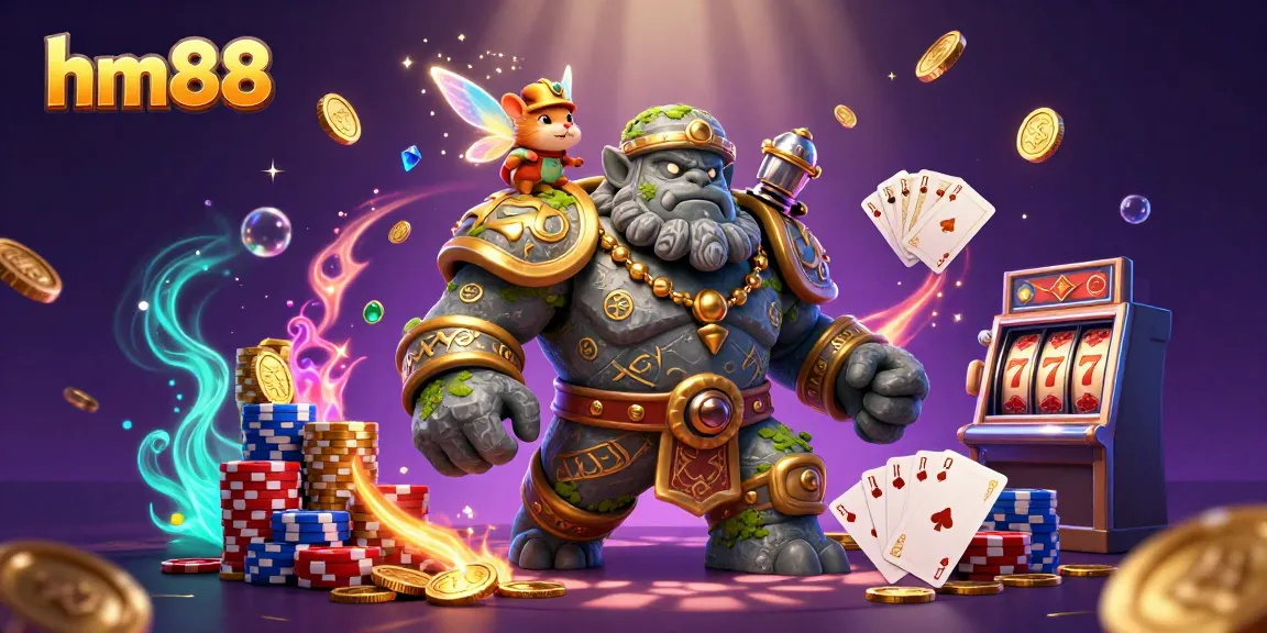 Spin the reels and win big with the magical characters of hm88 in a vibrant casino scene!