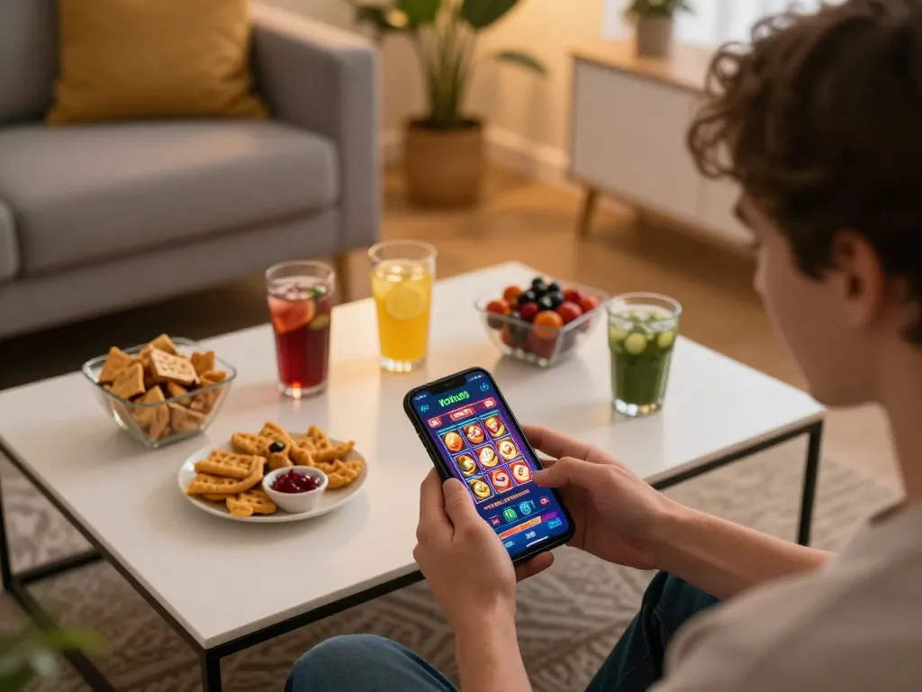 Nohu90 player spinning on the smartphone app in a cozy home setting with engaging visuals.