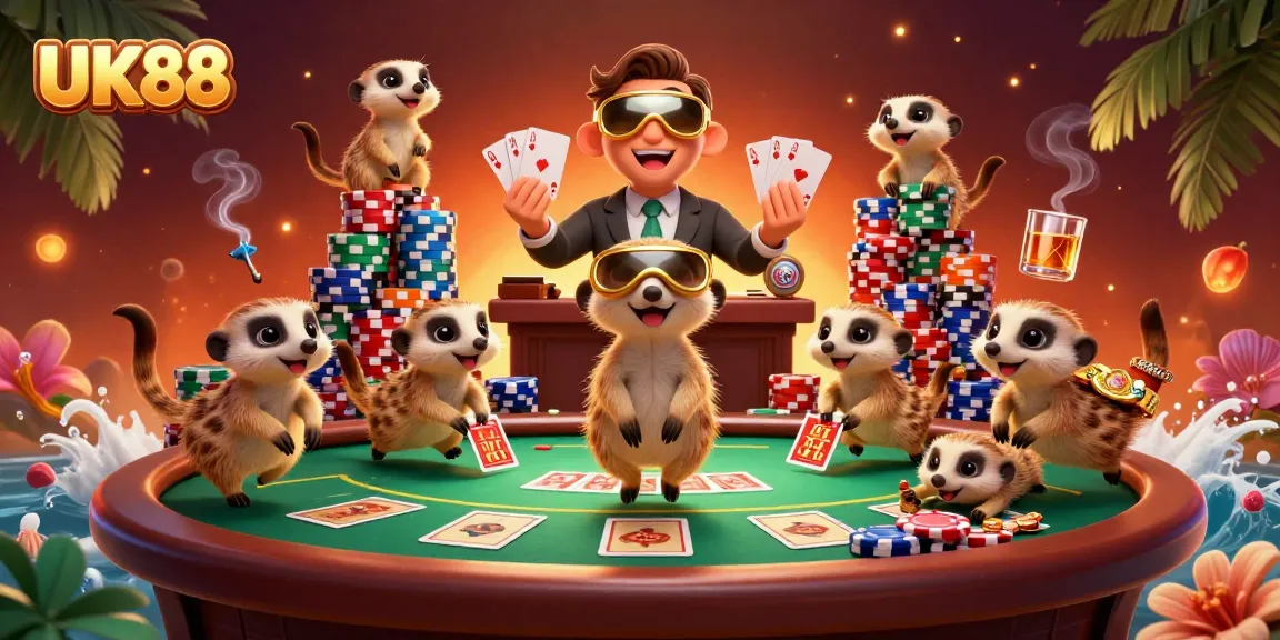 Experience the excitement of UK88 with meerkats managing a vibrant casino scene.